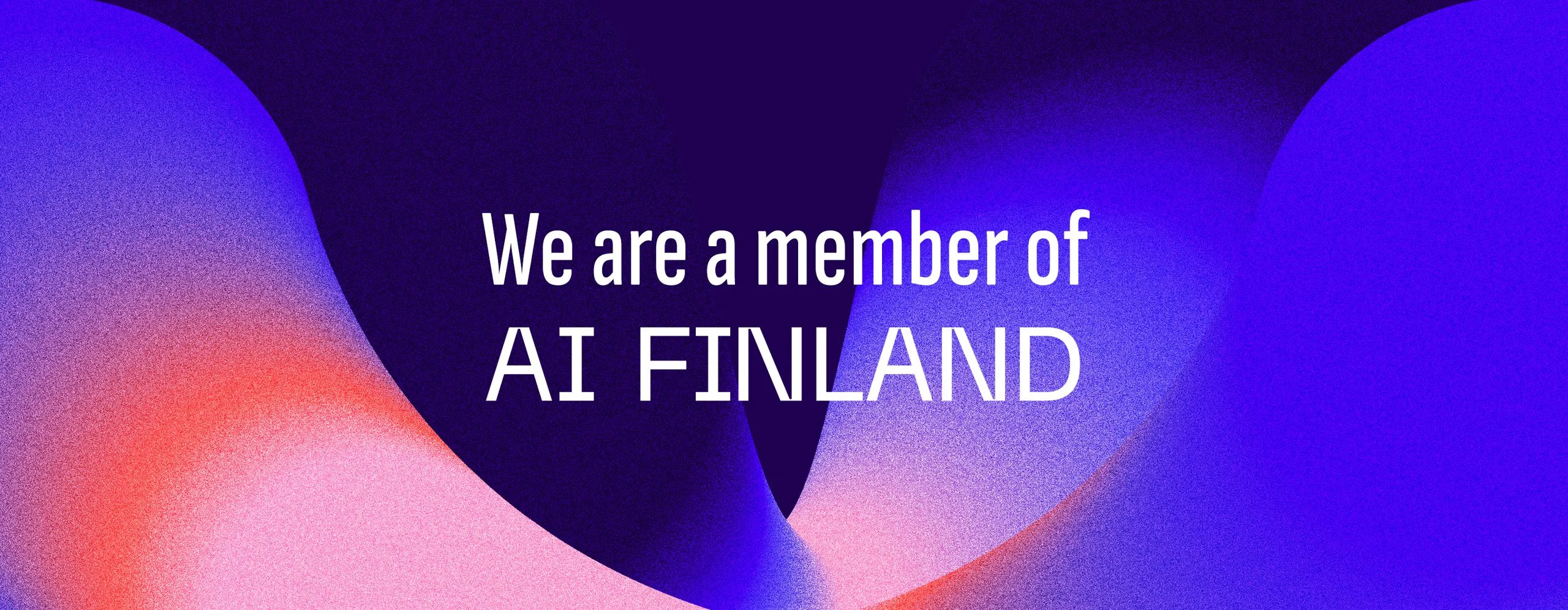 Text stating "We are a member of AI FINLAND" on a blue and pink gradient background with curved shapes.