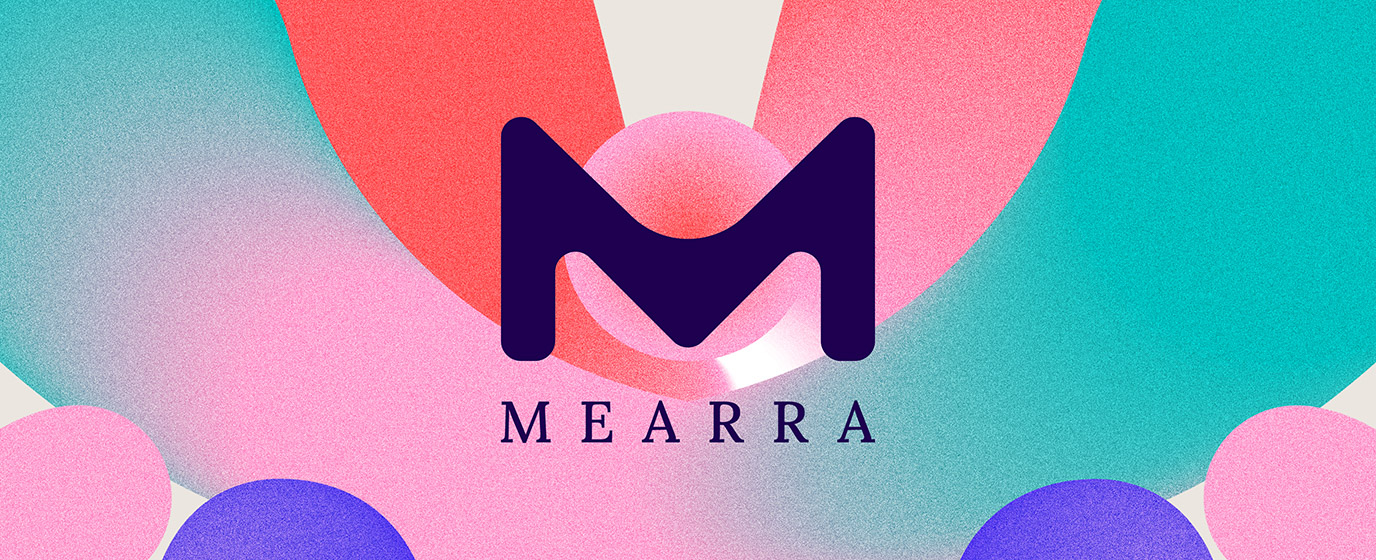 Mearra logo on a colourful abstract background