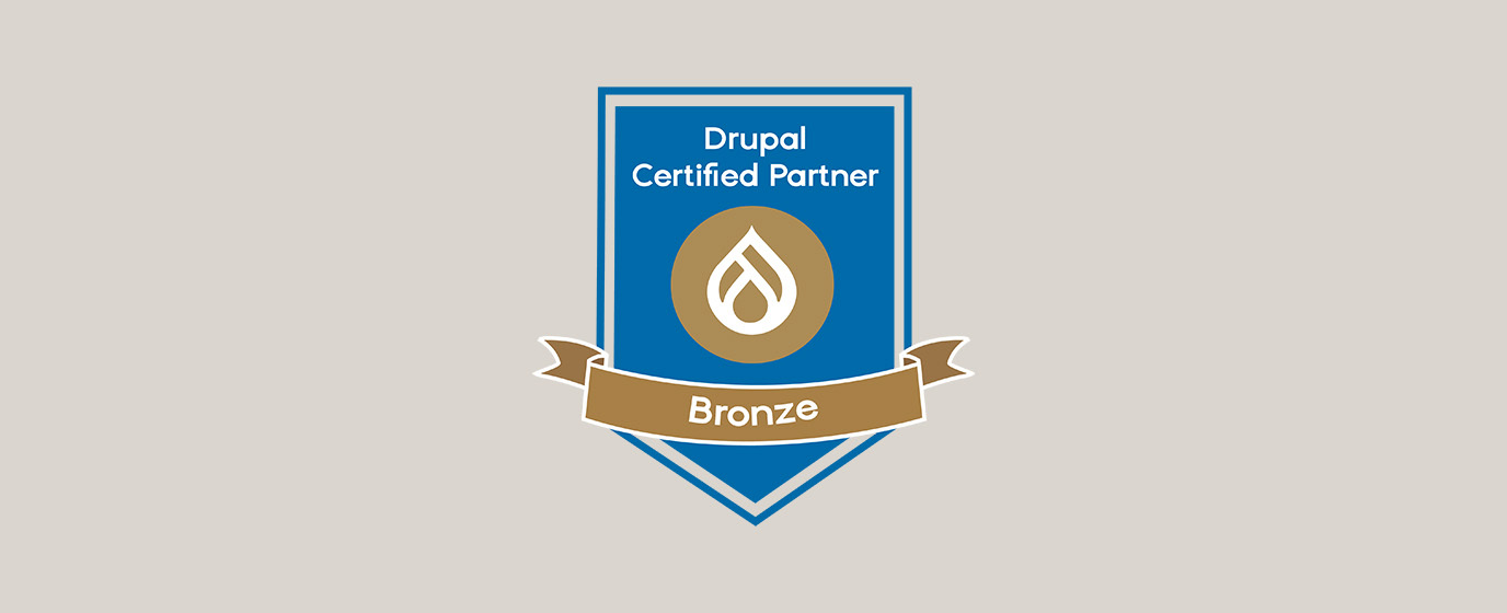 Drupal Certified Partner Bronze badge with blue shield and gold droplet logo