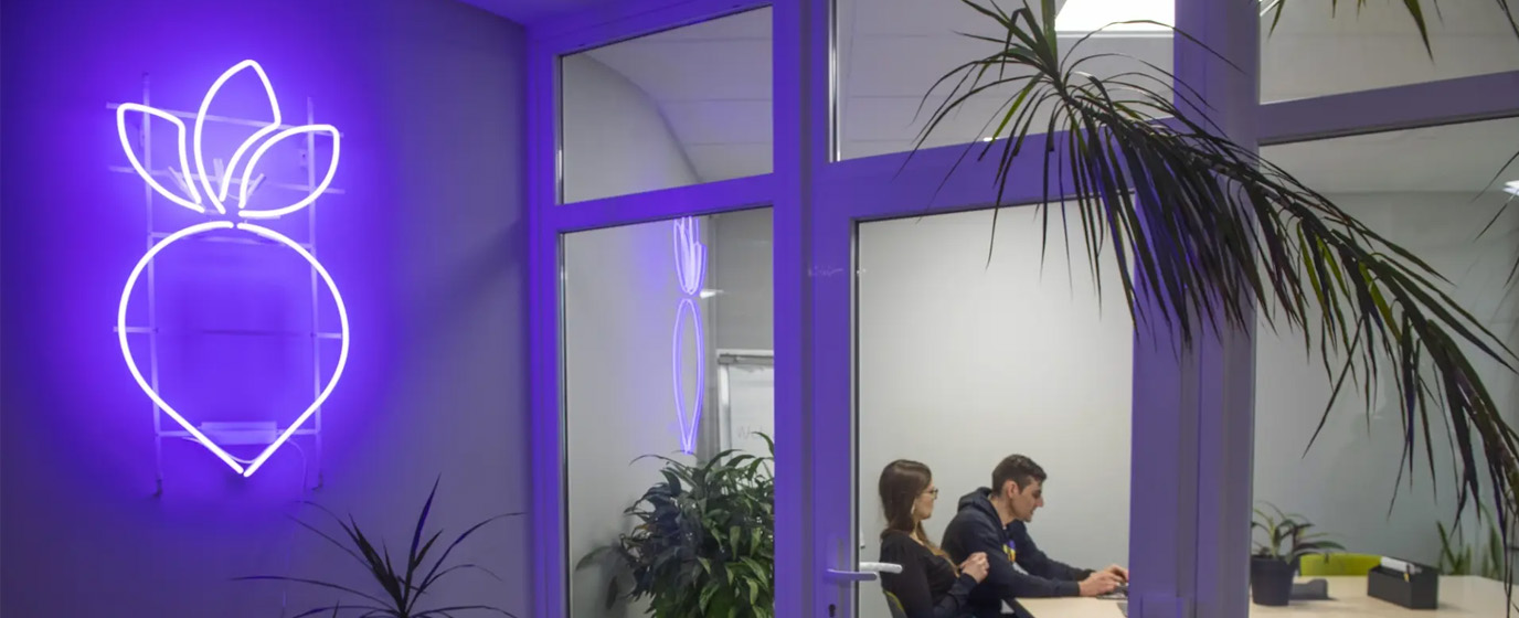 Meeting room and neon carrot