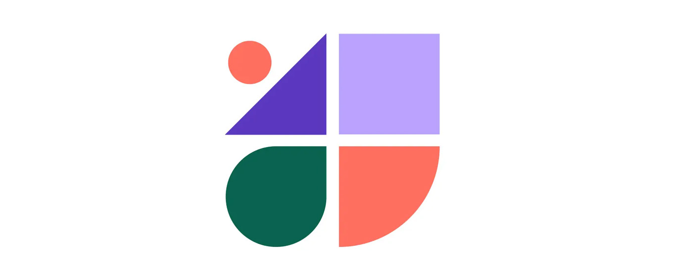 Different shapes with various colors representing a design system.