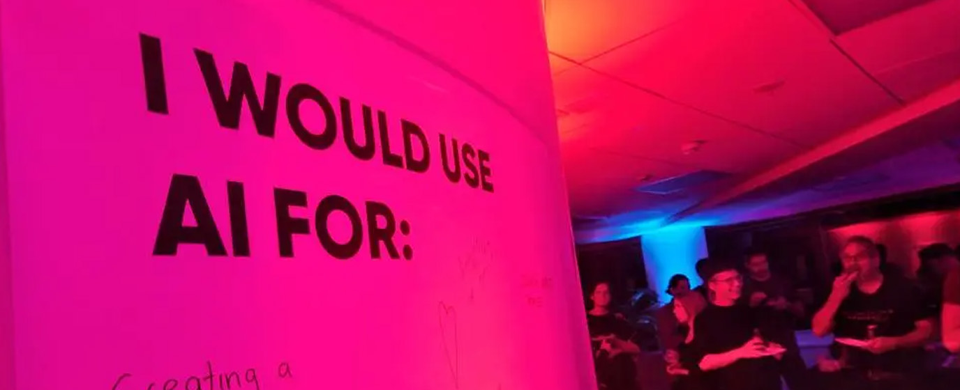 Text on a pink wall: I would use AI for: