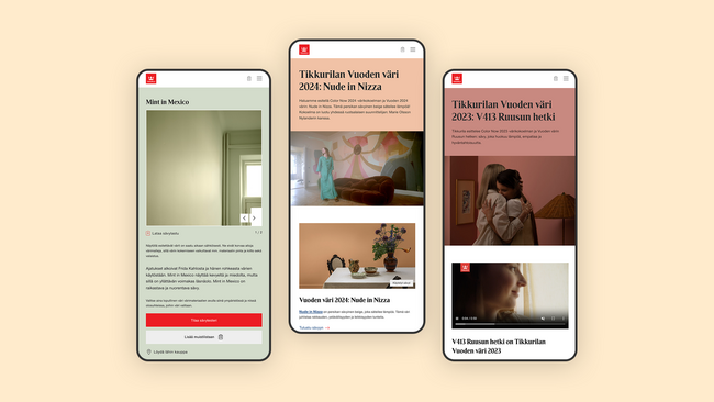 3 mobile screenshots of Tikkurila website