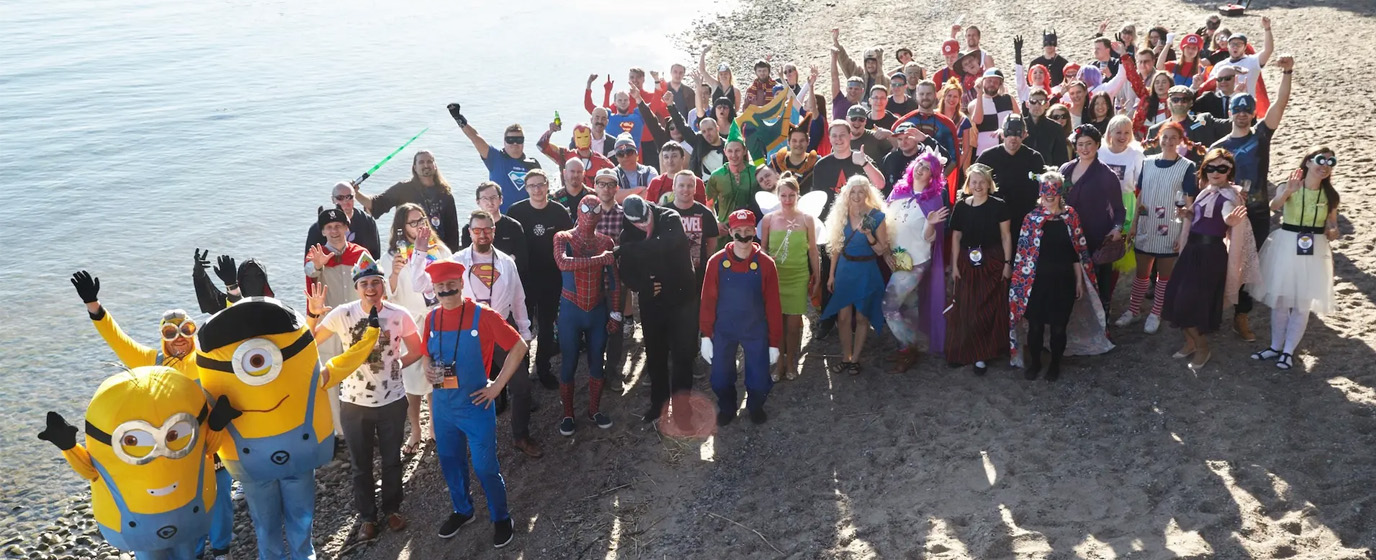 Group photo in superhero costumes