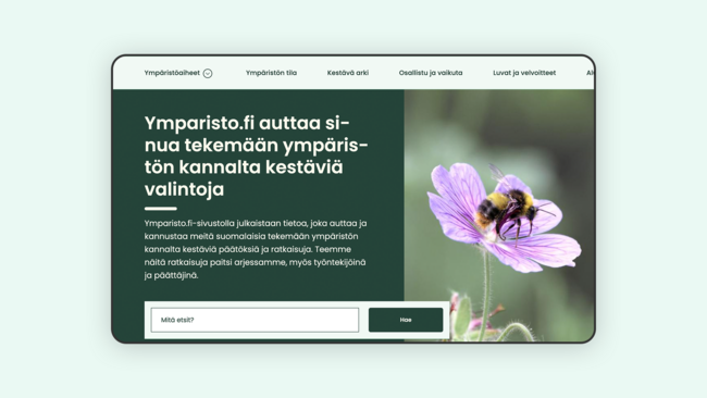 ymparisto.fi main lander page on their website