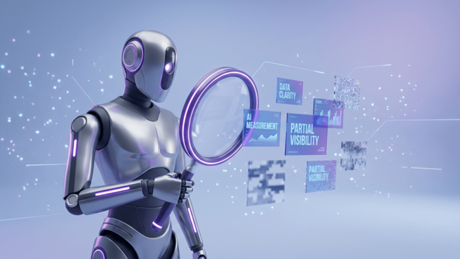 Image of a robotic looking at topics related to AI